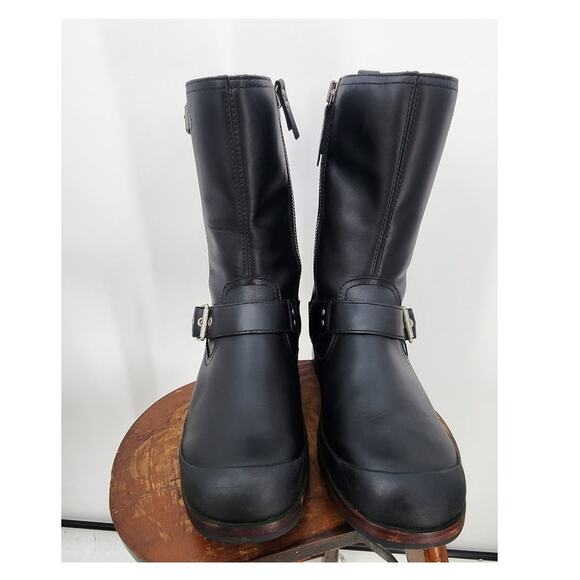 UGG Men's Randell Black Leather‎ Waterproof Motorcycle Boots Size 11.5 - Picture 6 of 13